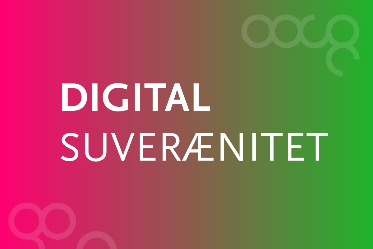Tekst på pink og grøn baggrund: Digital suverænitet 